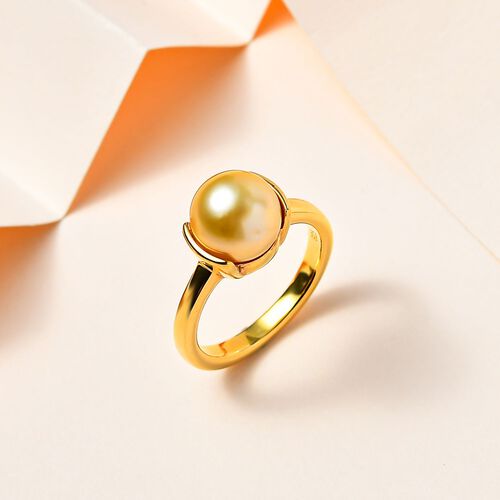 Goldene Südsee Perle Ring, 925 Silber Gelbgold Vermeil, (Größe 18.00) 6.80 ct image number 1