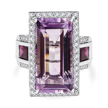 Rose De France Amethyst, Rhodolith Granat und Zirkon-Ring - 14,18 ct.