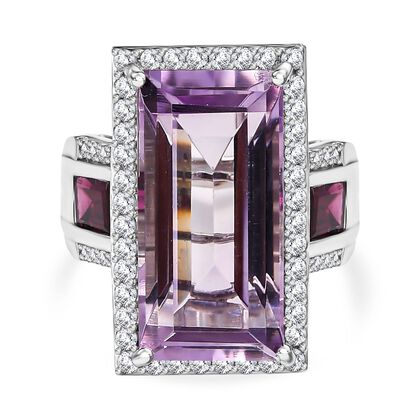 Rose De France Amethyst, Nat&uuml;rlicher Rhodolith Granat Ring 925 Silber rhodiniert (Gr&ouml;&szlig;e 18.00) ca. 14.18 ct