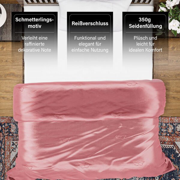 Serenity Night - 100% Maulbeerseide Sommerseidendecke mit Seidenf&uuml;llung Daunenkissen und Seidenkissenbezug Puderrosa image number 12