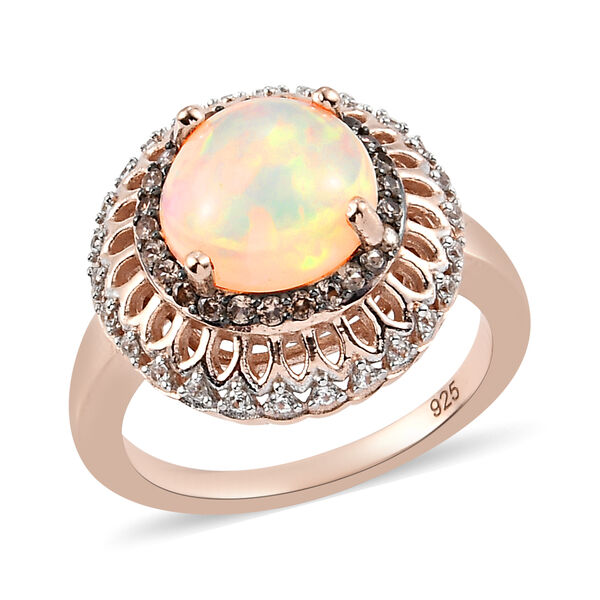 Nat&uuml;rlicher &Auml;thiopischer Opal und Brauner Zirkon Ring 925 Silber ros&eacute;vergoldet  ca. 2,17 ct image number 6