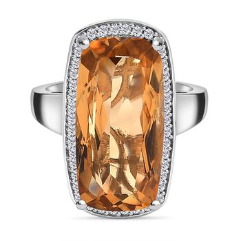 Citrin, wei&szlig;er Zirkon Ring, 925 Silber platiniert, (Gr&ouml;&szlig;e 21.00) ca. 12.92 ct