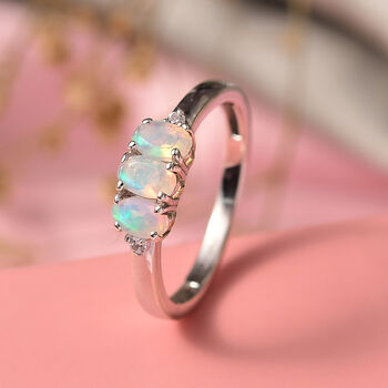 D'Joy AA nat&uuml;rlicher, &auml;thiopischer Welo Opal und Zirkon Ring, 925 Silber rhodiniert - 0,54 ct.