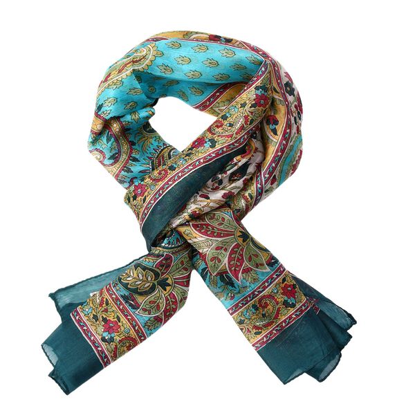 100% Seidenschal, bedruckt mit Paisleymuster, 50x160cm, Marineblau image number 4