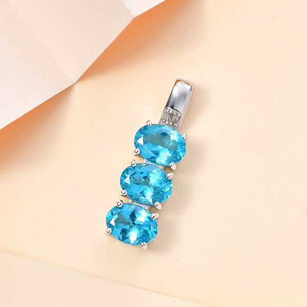 AA Paraiba-Apatit, Weißer Diamant Anhänger 925 Silber rhodiniert ca. 3.74 ct image number 2