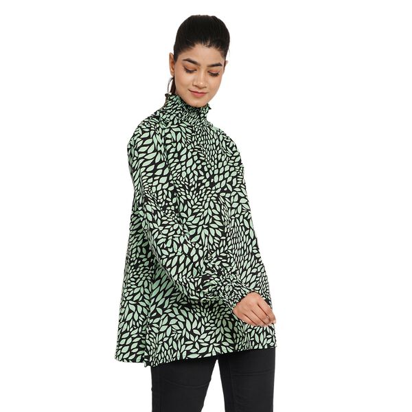 TAMSY - Damen Bluse mit Blattmuster, Gr&ouml;&szlig;e 38, Gr&uuml;n image number 2