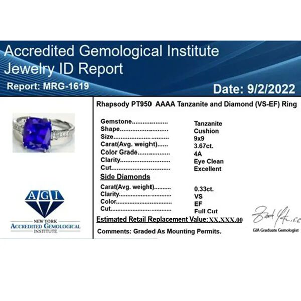 RHAPSODY zertifiziert und geprüft AAAA Tansanit und VS-EF Diamant Ring in 950 Platin - 4 ct. image number 5