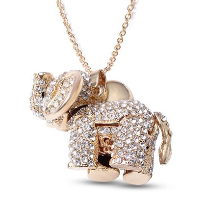 Kristall Elefant-Anh&auml;nger mit Kette, ca. 60 cm, Goldfarben