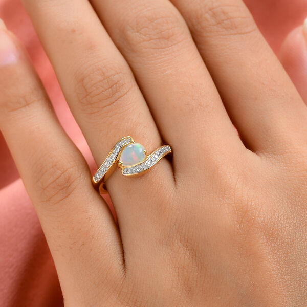 Nat&uuml;rlicher &Auml;thiopischer Opal und Zirkon Ring 925 Silber vergoldet  ca. 0,65 ct image number 3