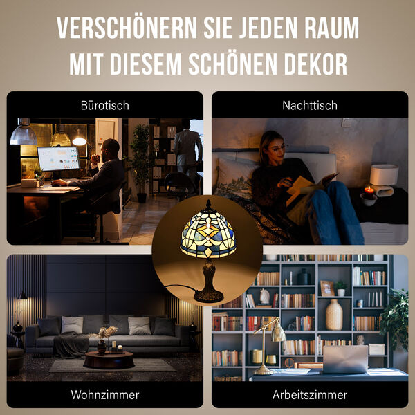 Handgefertige Tiffany-Stil Tischlampe, Buntglas, Blaues Mosaik image number 5