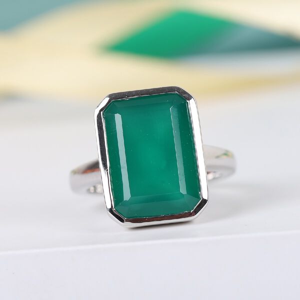 Gr&uuml;ner Onyx Solit&auml;r Ring 925 Silber Platin-&Uuml;berzug image number 2