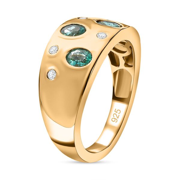 AAA Smaragd, Wei&szlig;er Zirkon Ring, 925 Silber Gelbgold Vermeil, (Gr&ouml;&szlig;e 17.00) ca. 0.61 ct image number 5