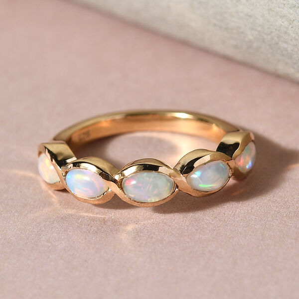 Natürlicher Äthiopischer Opal 5 Stein Ring 925 Silber vergoldet  ca. 0,80 ct image number 2