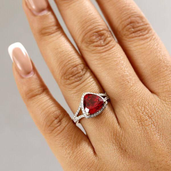 LUXURIANT zertifiziert und gepr&uuml;ft AAA Labor Padparadscha Saphir und Labor Diamant Ring in 417 Gold - 4 ct. image number 2