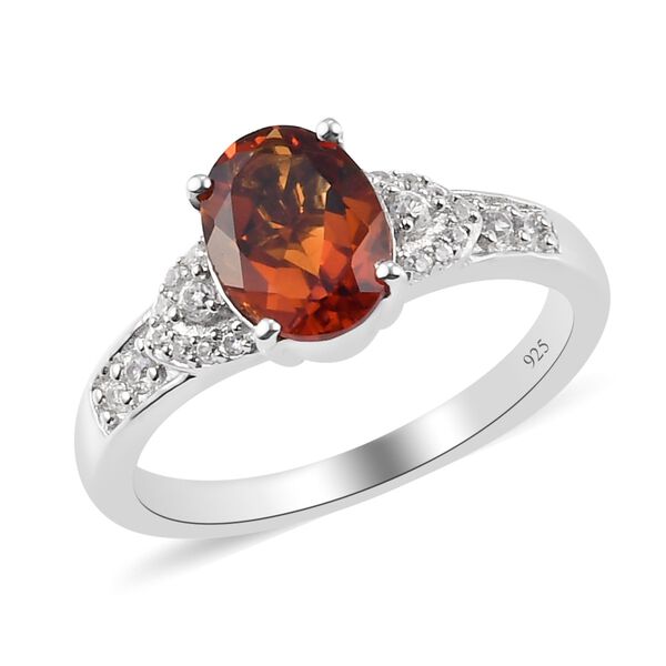 Madeira Citrin und Zirkon Solit&auml;r Ring 925 Silber Platin-&Uuml;berzug image number 7