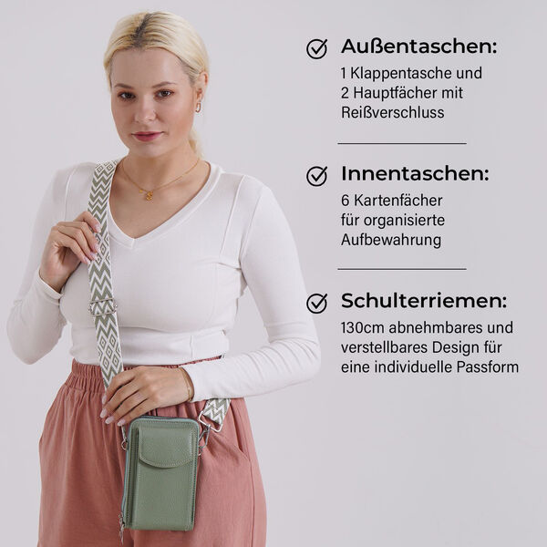 Crossbody Tasche mit RFID-Schutz, 11x6x17,5cm, Grün image number 3
