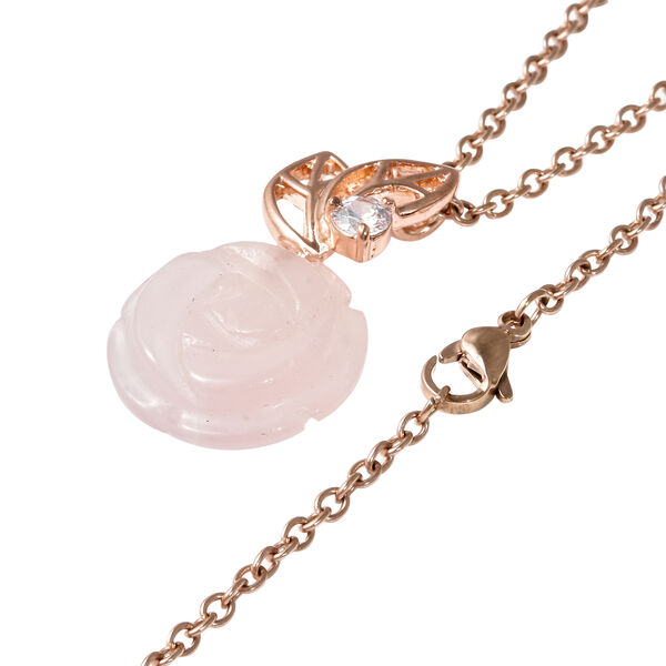 Rosenquarz und Zirkonia-Anh&auml;nger mit Kette in Goldton, 23,50 ct. image number 2