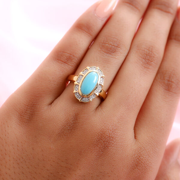 Nat&uuml;rlicher Sleeping Beauty T&uuml;rkis und Zirkon Halo Ring 925 Silber 585 Vergoldet image number 3