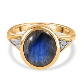 AAA Labradorit, Weißer Zirkon Ring, ca. 6,26 ct