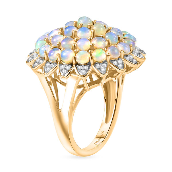 D'Joy AA Natürlicher, äthiopischer Welo Opal, Weißer Zirkon Ring 925 Silber 750 Gelbgold Vermeil (Größe 17.00) ca. 3,24 ct image number 4