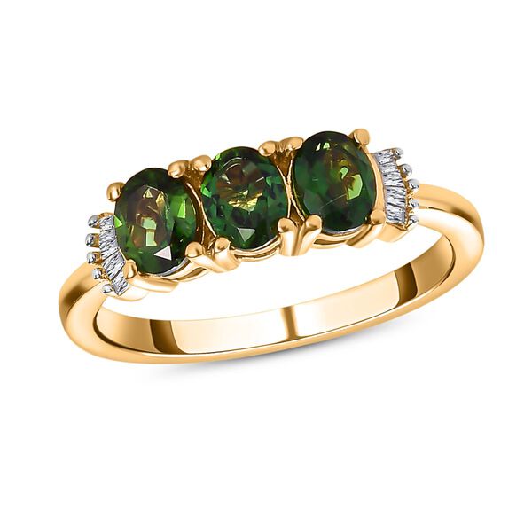 Nat&uuml;rlicher Chrom Turmalin und wei&szlig;er Diamant-Ring, 925 Silber Gelbgold Vermeil (Gr&ouml;&szlig;e 21.00) ca. 1.03 ct image number 4