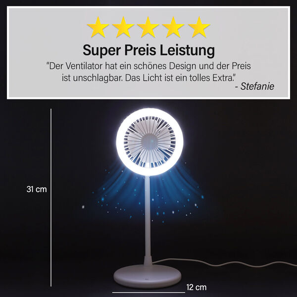 Standventilator mit USB-Anschluss und LED-Licht, 3 Geschwindigkeiten, Weiß  image number 2