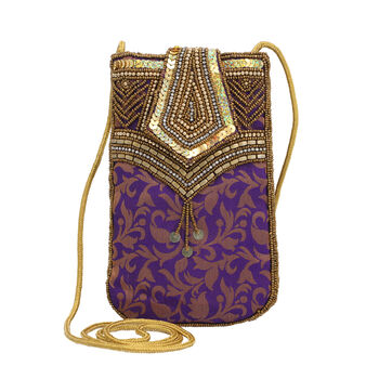 Bestickte Crossbody-Handytasche, Gr&ouml;&szlig;e 8,5x5,25 cm, Lila