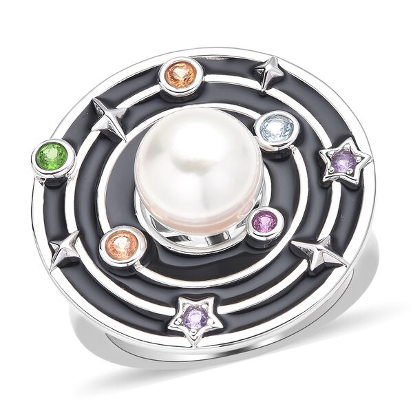 Japanische Akoya Perle und Orange Saphir Ring 925 Silber rhodiniert  ca. 0,21 ct image number 4