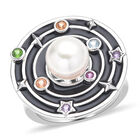 Japanische Akoya Perle und Orange Saphir Ring 925 Silber rhodiniert (Größe 16.00) ca. 0,21 ct image number 3