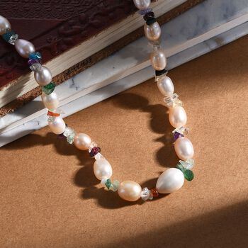 Mehrfarbige S&uuml;&szlig;wasserperle und Multi-Edelstein-Halskette, 45cm