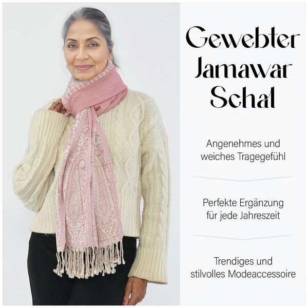 Gewebter Viskose Jamawar Schal, pink image number 5