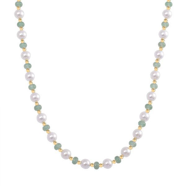 Weiße Muschelkernperle, Grüner Quarz Halskette ca. 45 cm+ 5 cm Extender, Standard gelb vergoldet image number 0