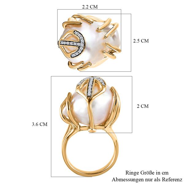 Wei&szlig;e Barockperle, Wei&szlig;er Zirkon Ring 925 Silber Gelbgold Vermeil (Gr&ouml;&szlig;e 16.00) ca. 0.60 ct image number 6