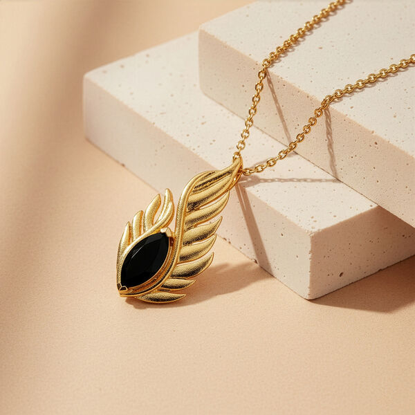 EverTrue AA schwarzer Glasachat Anh&auml;nger mit 50cm Kette - 1,29 ct. image number 1