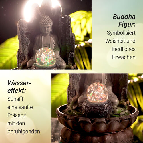 Haus und Garten Wasserbrunnen mit Licht, Buddha vor Steinwand image number 1
