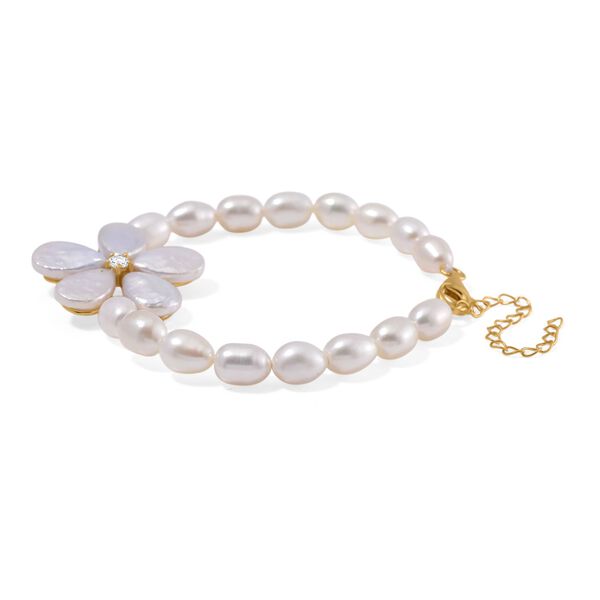 Keshi Perle, Weiße Süßwasser Perle Armband ca. 18 cm+ 5 cm Extender, 925 Silber vergoldet image number 2