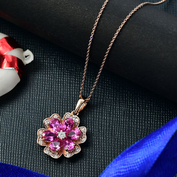 AAA Lab Grown Rosa Saphir, Moissanit Schmuckset ca. 50 cm 925 Silber 750 Roségold Vermeil ca. 0.64 ct image number 1