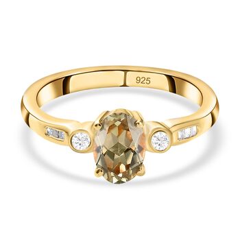 AAA Turkizit und wei&szlig;er Diamant Ring, 925 Silber Gelbgold Vermeil  ca. 0,93 ct