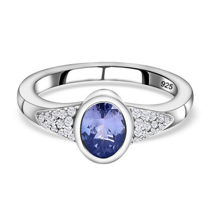 Tansanit und wei&szlig;er Zirkon-Ring, 925 Silber platiniert (Gr&ouml;&szlig;e 20.00) ca. 0.91 ct