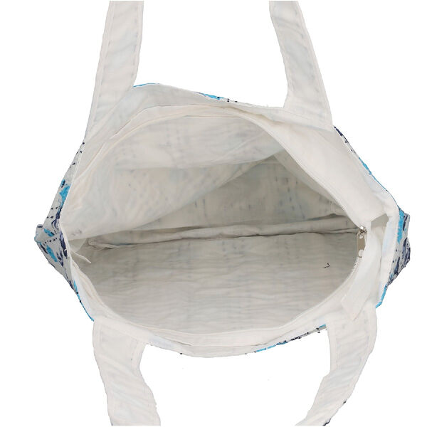 Kantha Schultertasche f&uuml;r Damen, Gr&ouml;&szlig;e 35,5x47 cm, Blau/Wei&szlig; image number 6