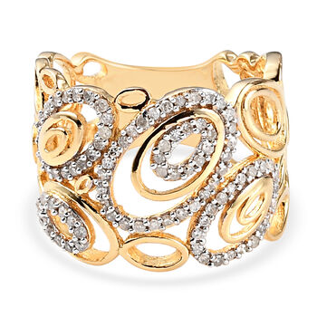 Diamant-Ring, 925 Silber Gelbgold Vermeil (Gr&ouml;&szlig;e 16.00) ca. 0,33 ct