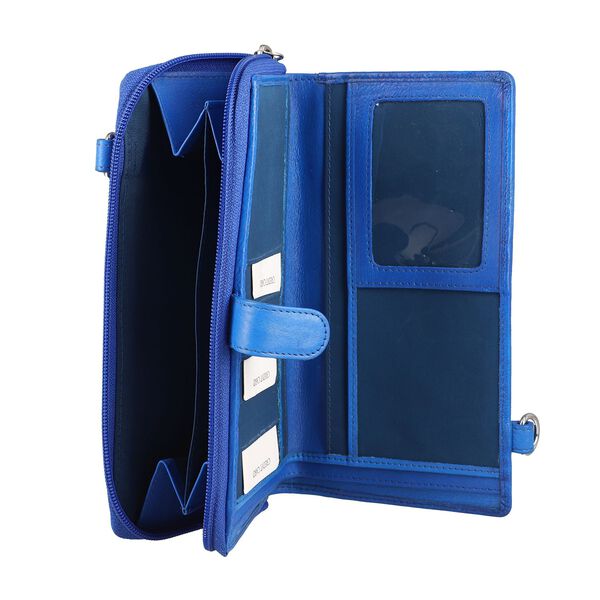 SUKRITI- Handbemalte Brieftasche aus Echtleder mit verstellbarem Schulterriemen und Schl&uuml;sselanh&auml;nger, Blau image number 8