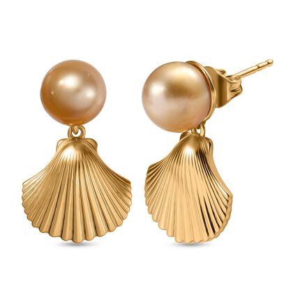 D'Joy AA Goldene S&uuml;dsee Perle (8-10 mm) Ohrringe 925 Silber 750 Gelbgold Vermeil