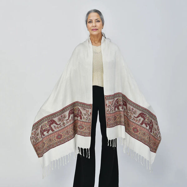 Jamawar Schal aus Viskose, wei&szlig; image number 2