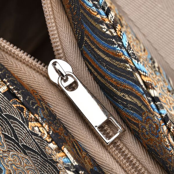 Jacquard-Tasche aus Poly-Satin mit Futter und Rei&szlig;verschluss, Innentasche, gold image number 6