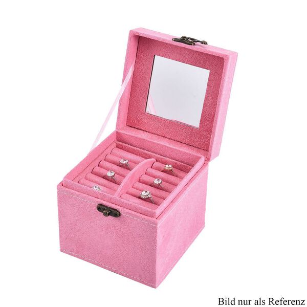 Schmuckk&auml;stchen aus Samt mit Spiegel, Schloss und Griff, 3 Ebenen, Rosa image number 5