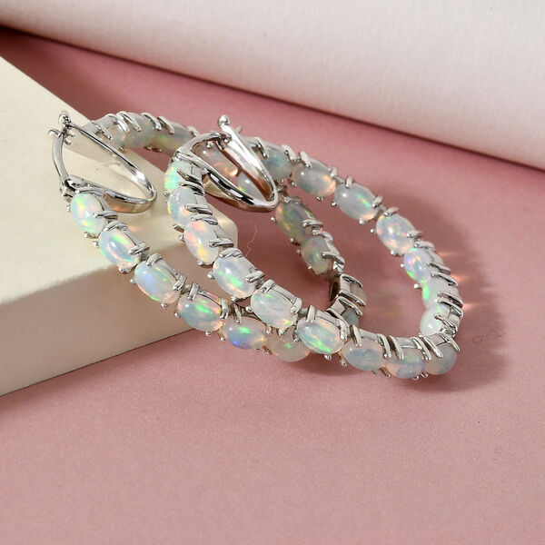 Natürlicher Äthiopischer Opal Creolen 925 Silber platiniert ca. 5,70 ct image number 2