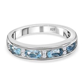 Santamaria Aquamarin und weißer Diamant Ring, 925 Silber platiniert, ca. 0,93 ct