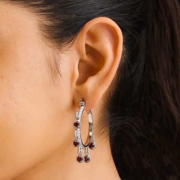 Rote Granat Creolen, Edelstahl ca. 3.57 ct image number 3