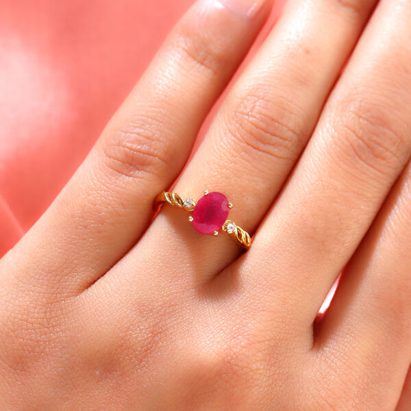 Rubin afrikanisch und Zirkon Solit&auml;r Ring 925 Silber 585 Gelbgold-&Uuml;berzug image number 5